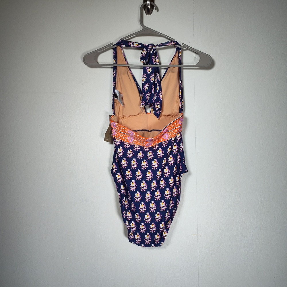 J.Crew NEW Halter V-Neck One Piece Swimsuit Navy Block Print Floral AV289 Size 0 - Picture 5 of 10